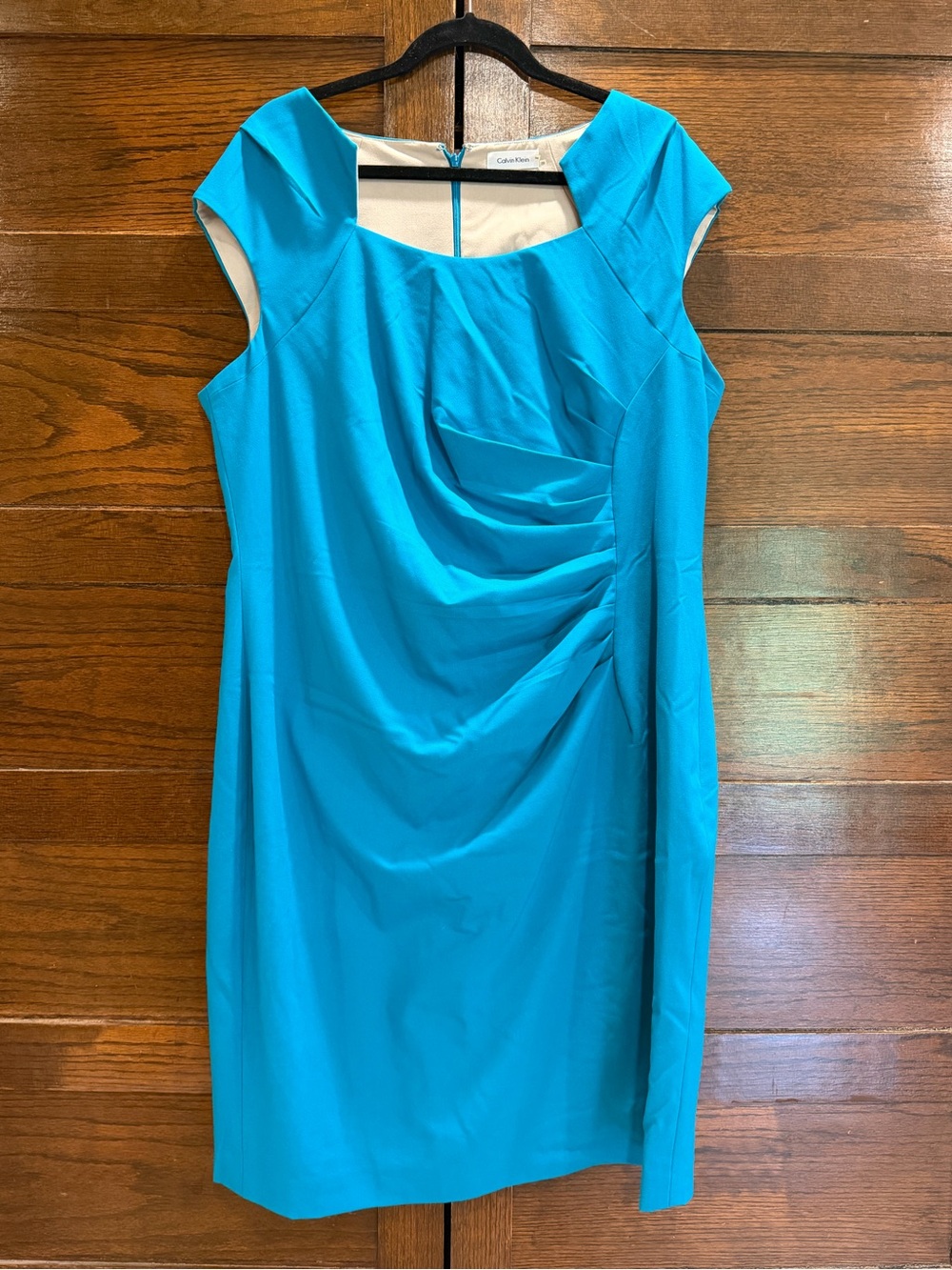 Calvin Klein 18W Turquoise Cap-Sleeve Midi Sheath Dress lined formal cocktail